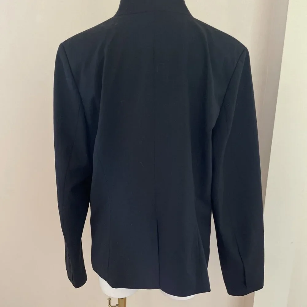 Vintage Larry Levine Snap Front Blazer Womens 14 Black Stretch Career Minimalist